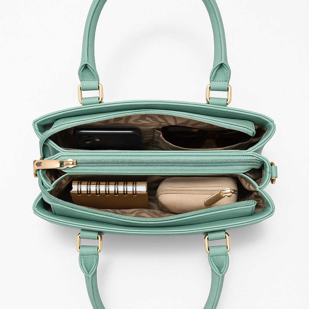 LIZZIE  Mint Green Structured Handbag with Gold Hardware β Elegant Pastel Tote for Everyday Glam