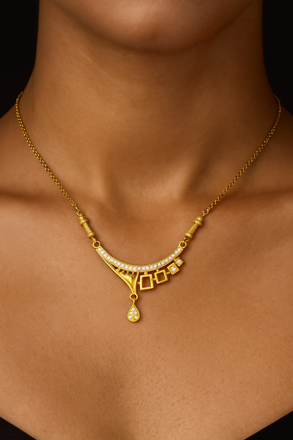 Contemporary Geometric 22kt Gold plated Mangalsutra with CZ Stones