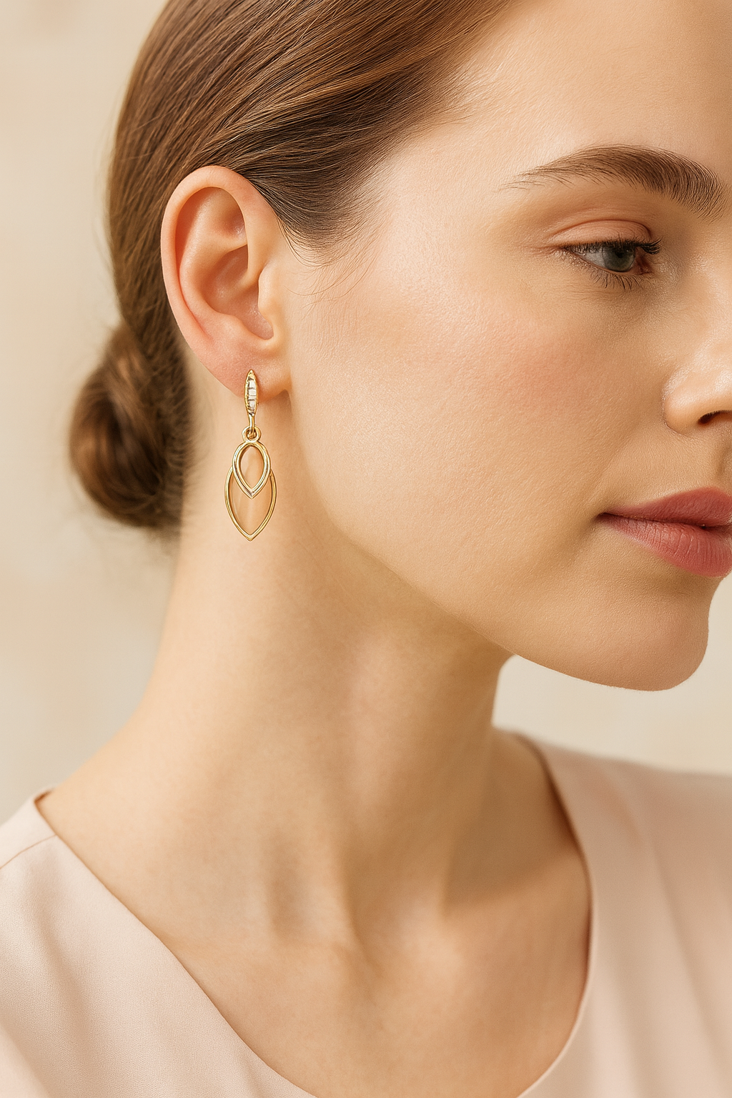 Rose-Gold Circular Filigree Earrings with Champagne Teardrop Tops