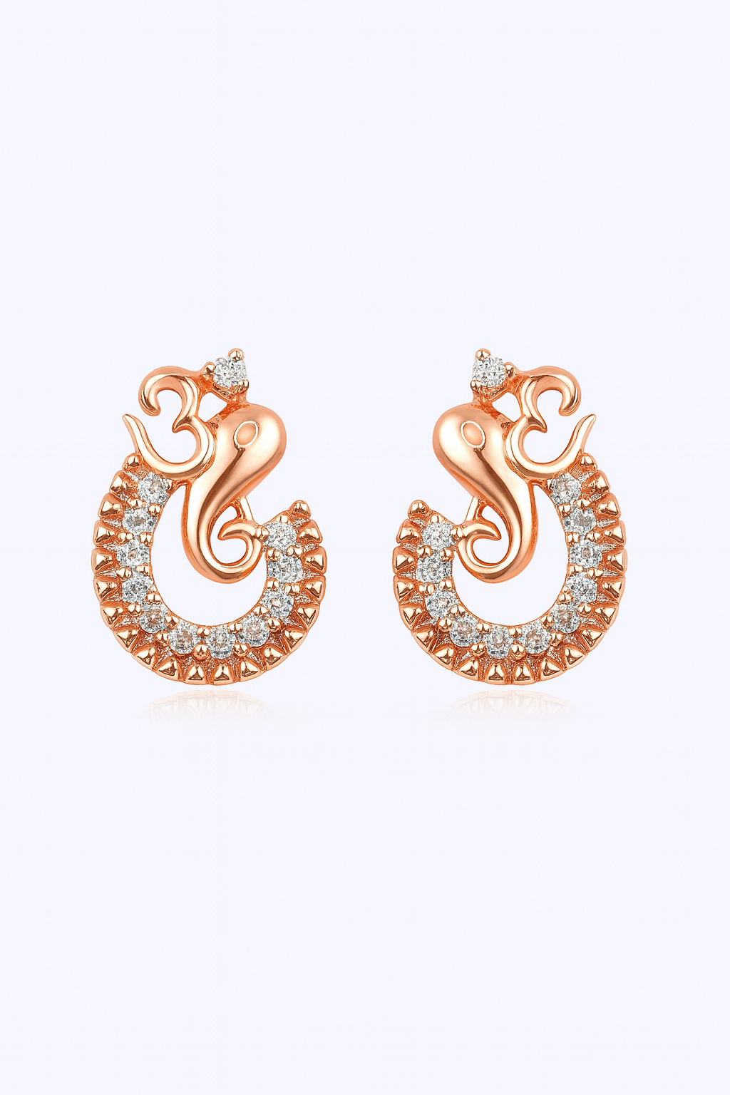 Red Trees Ganesh Design Rose Gold Stud Earrings | 18KT & White Gold Plated