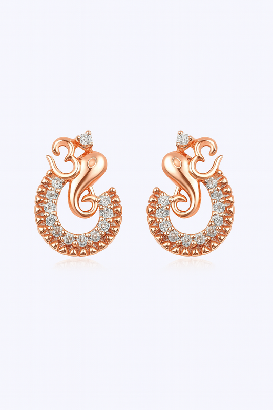 Red Trees Ganesh Design Rose Gold Stud Earrings | 18KT & White Gold Plated