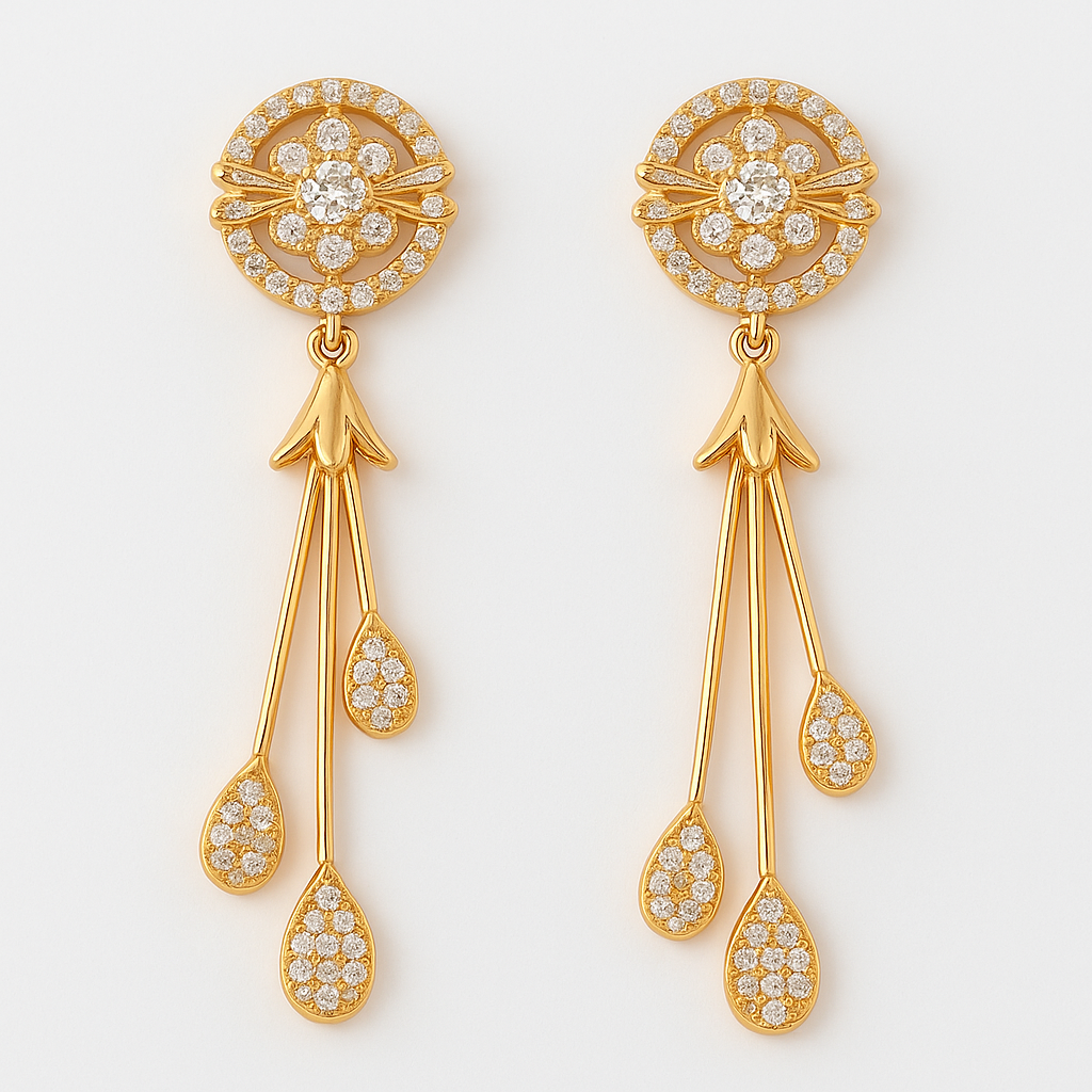 Gold-Plated Floral CZ Cascade Dangler Earrings
