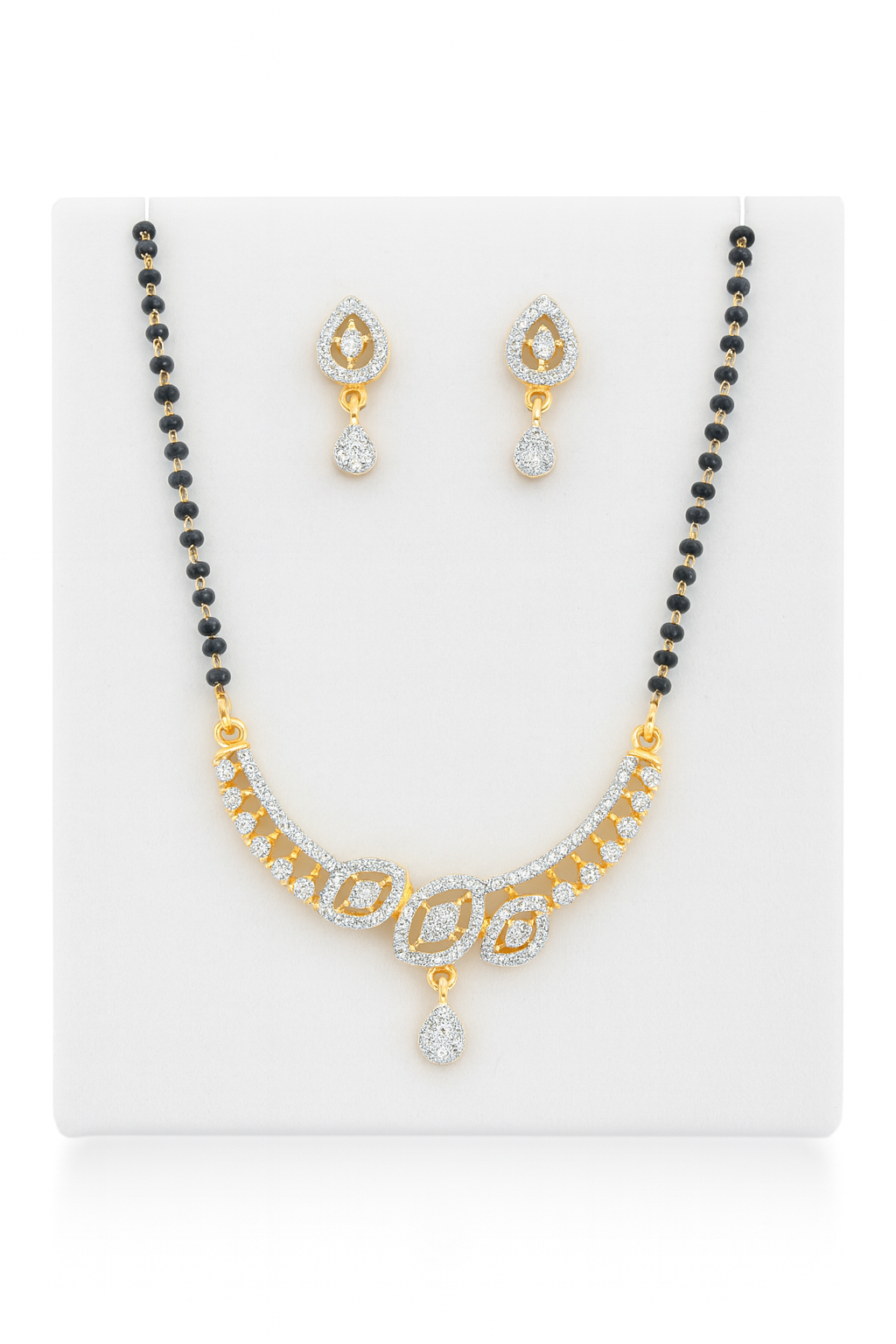 Gold-Plated CZ Stone Mangalsutra Set with Matching Earrings
