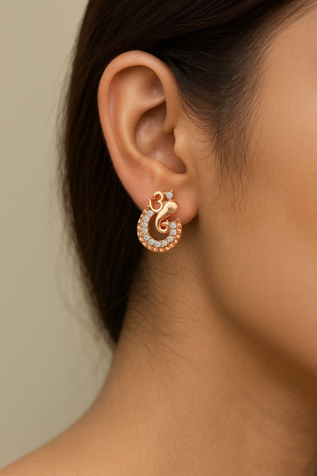 Red Trees Ganesh Design Rose Gold Stud Earrings | 18KT & White Gold Plated