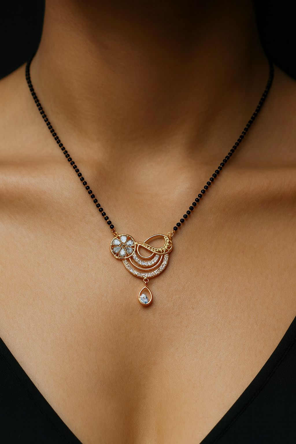 Floral Elegance Mangalsutra with Teardrop Dangler