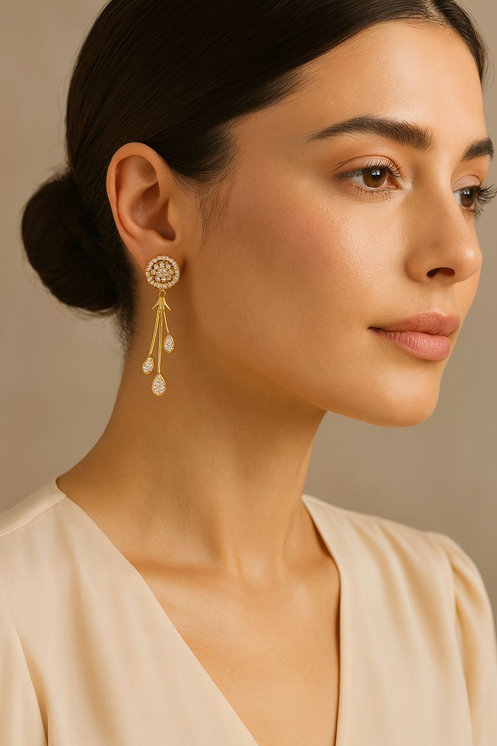 Gold-Plated Floral CZ Cascade Dangler Earrings