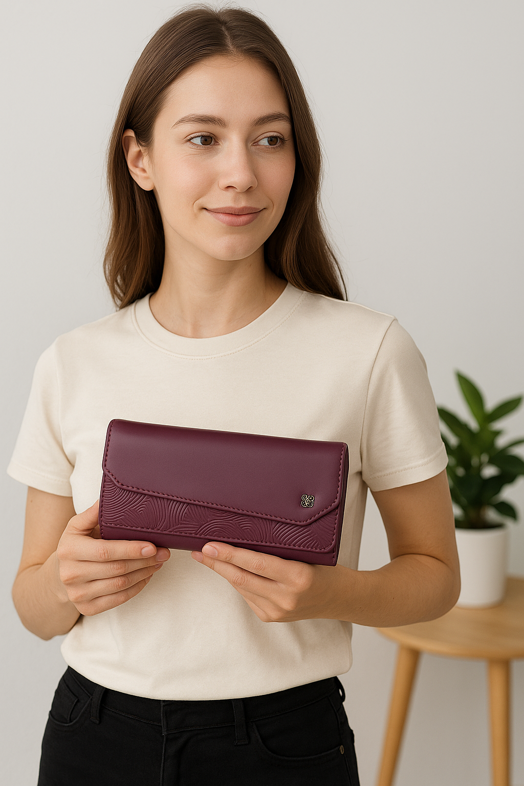 BEXLEE Women’s Premium Plum Textured Wallet – Stylish Faux Leather Clutch with Multiple Compartments & Secure Zipper Pocket