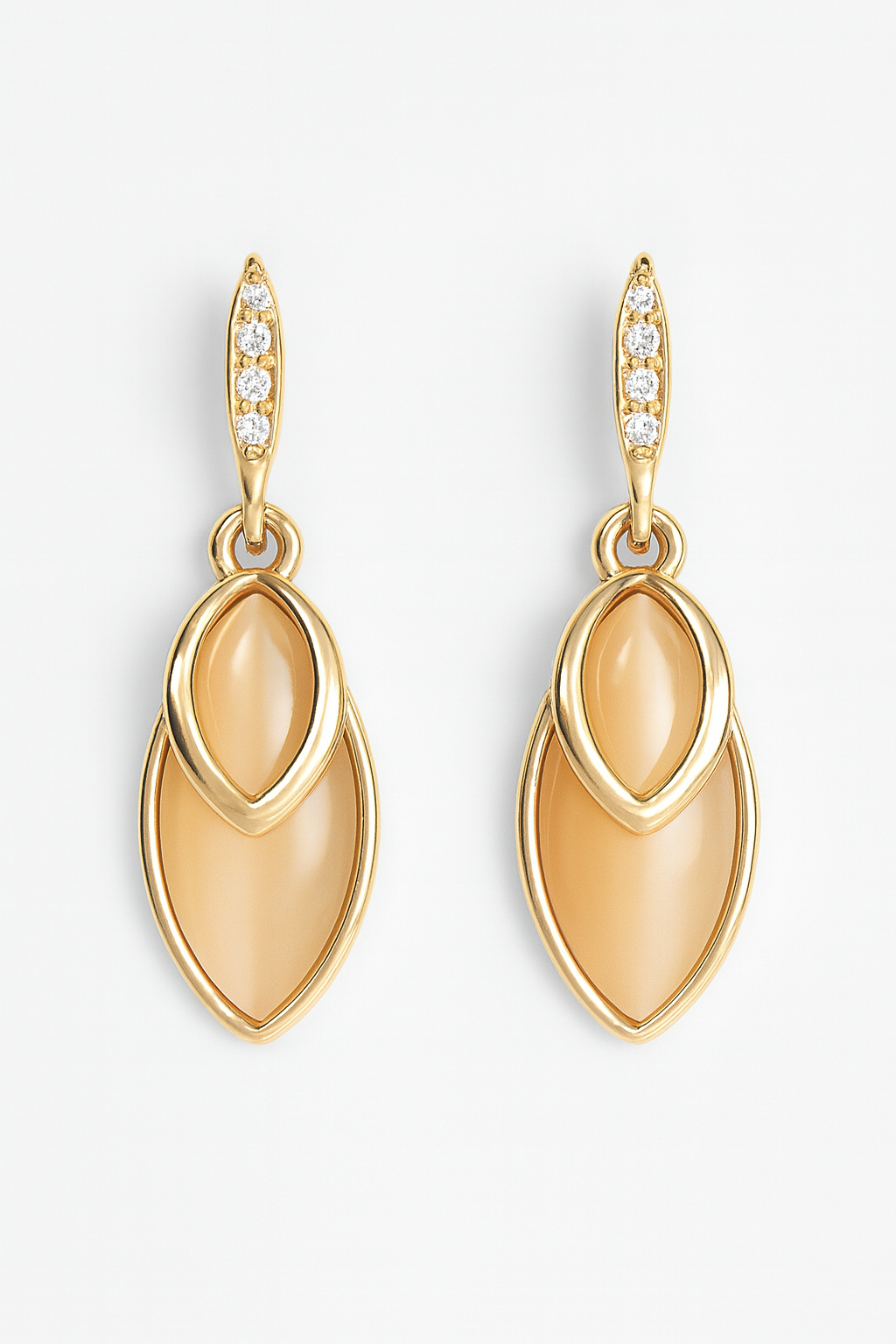 Rose-Gold Circular Filigree Earrings with Champagne Teardrop Tops