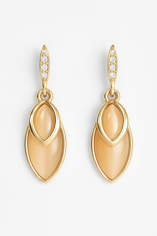 Rose-Gold Circular Filigree Earrings with Champagne Teardrop Tops