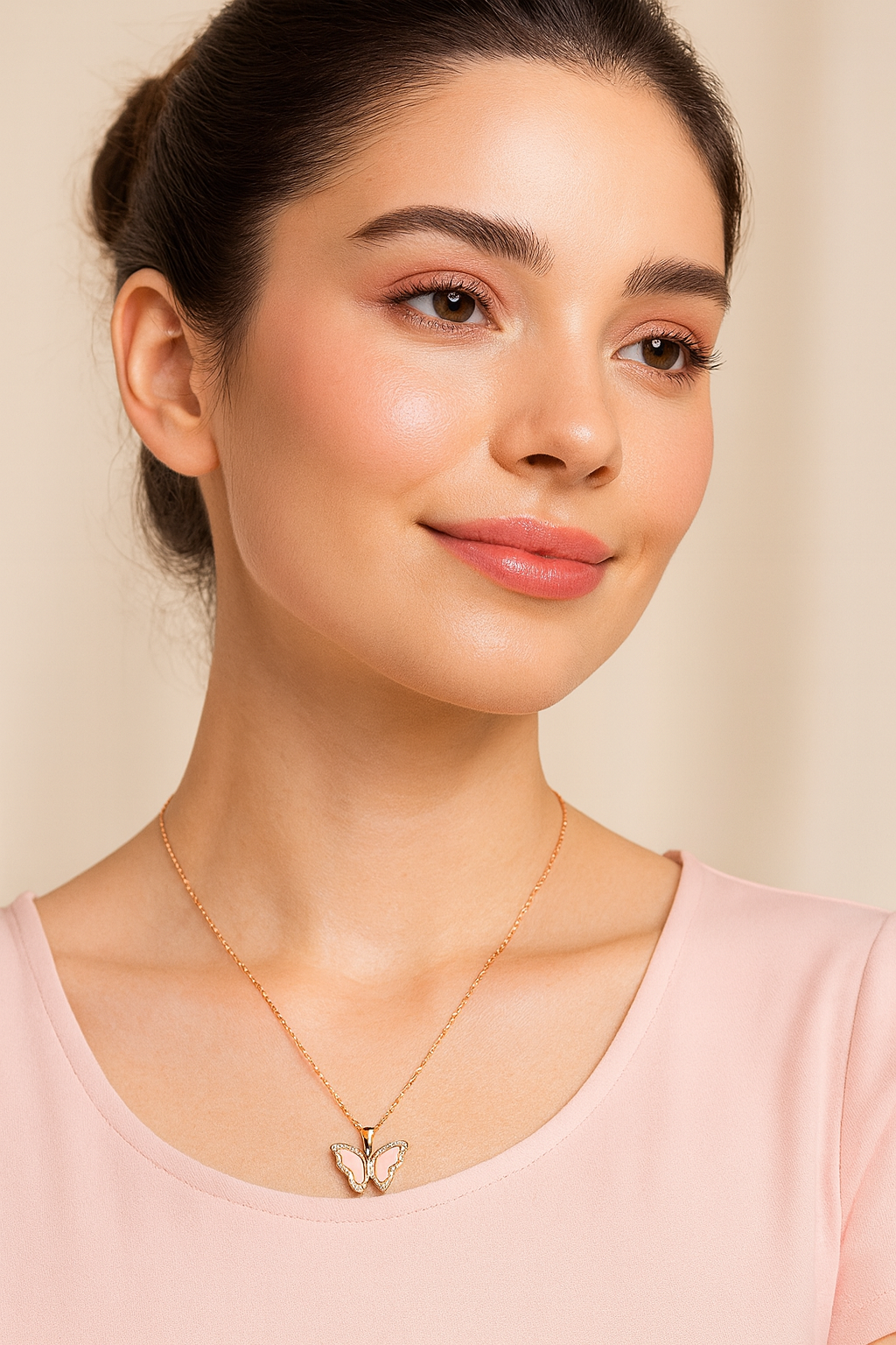 Rose Gold-Plated Butterfly Pendant Necklace with CZ Stone Detailing