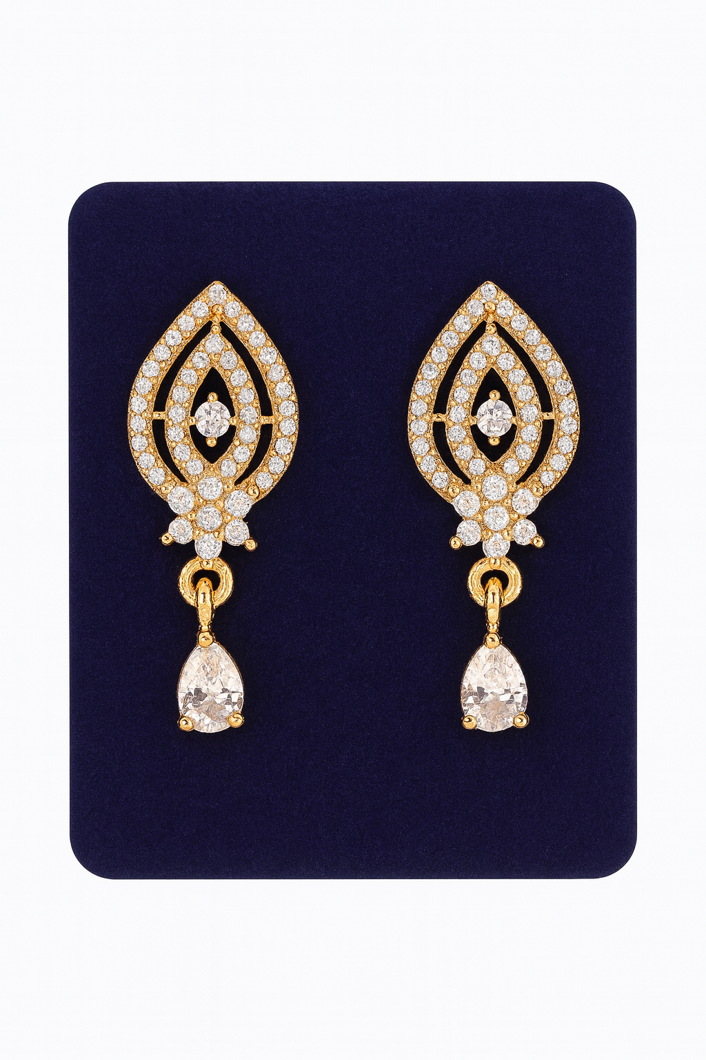 Gold-Plated Teardrop CZ Earrings with Intricate Halo Design