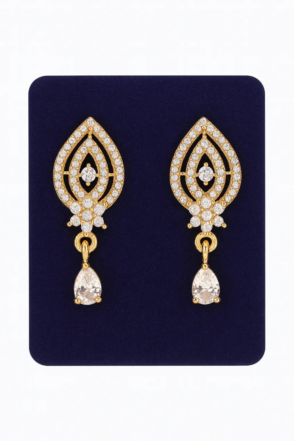 Gold-Plated Teardrop CZ Earrings with Intricate Halo Design