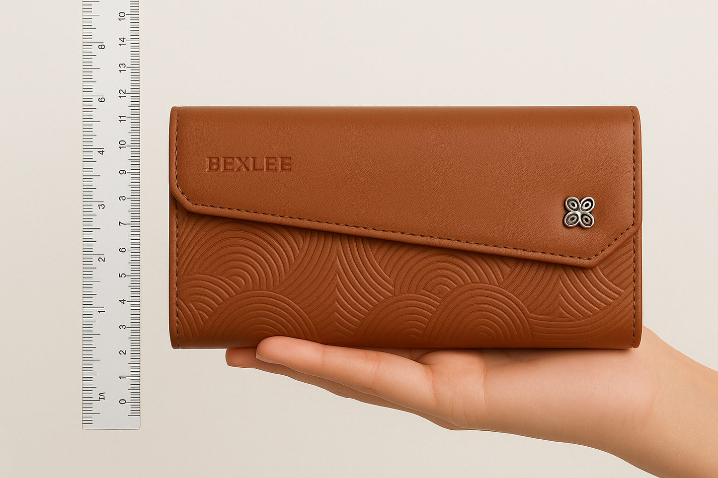 BEXLEE Premium Women's Tan Wallet – Elegant Embossed Faux Leather Clutch with Multi-Compartment Storage