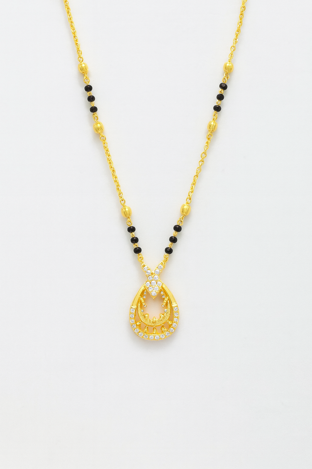 Elegant Gold-Plated Teardrop Mangalsutra with CZ Stones