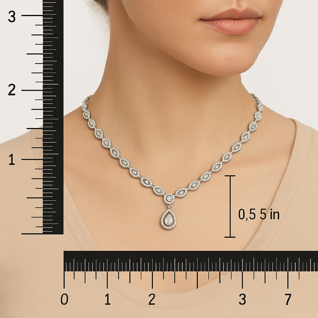 Graceful Silver-Toned CZ Diamond Necklace & Earrings Set with Teardrop Pendant