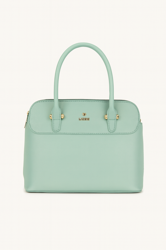 LIZZIE  Mint Green Structured Handbag with Gold Hardware – Elegant Pastel Tote for Everyday Glam