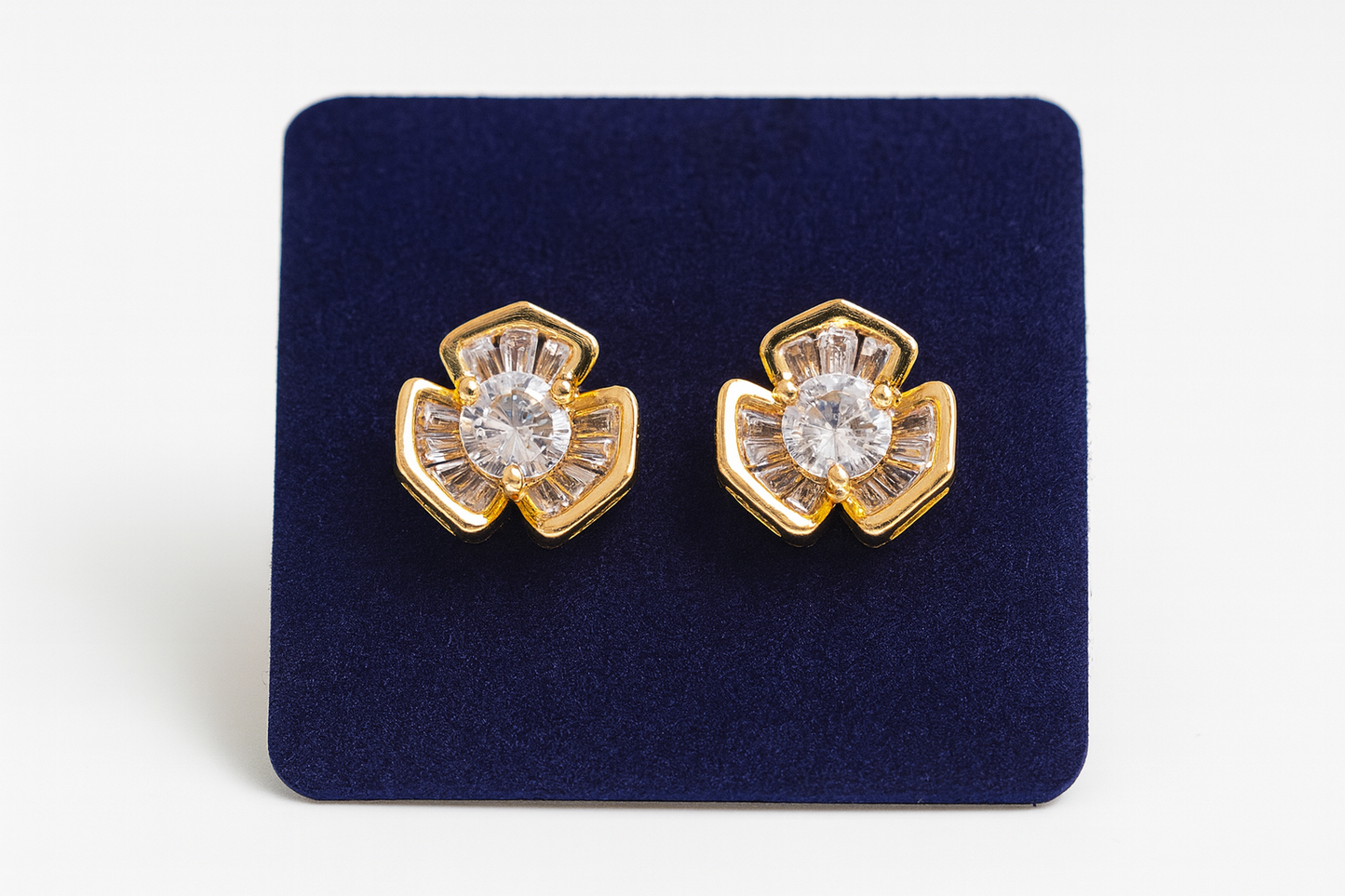 Gold-Plated Floral CZ Stud Earrings