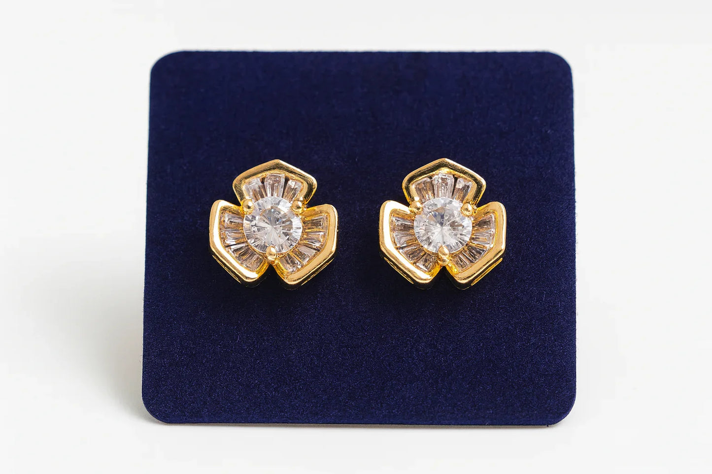 Gold-Plated Floral CZ Stud Earrings