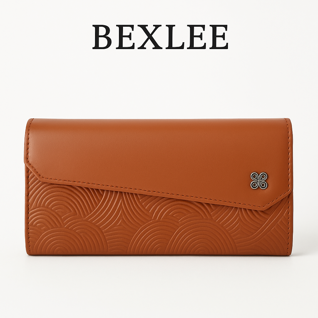 BEXLEE Premium Women's Tan Wallet – Elegant Embossed Faux Leather Clutch with Multi-Compartment Storage