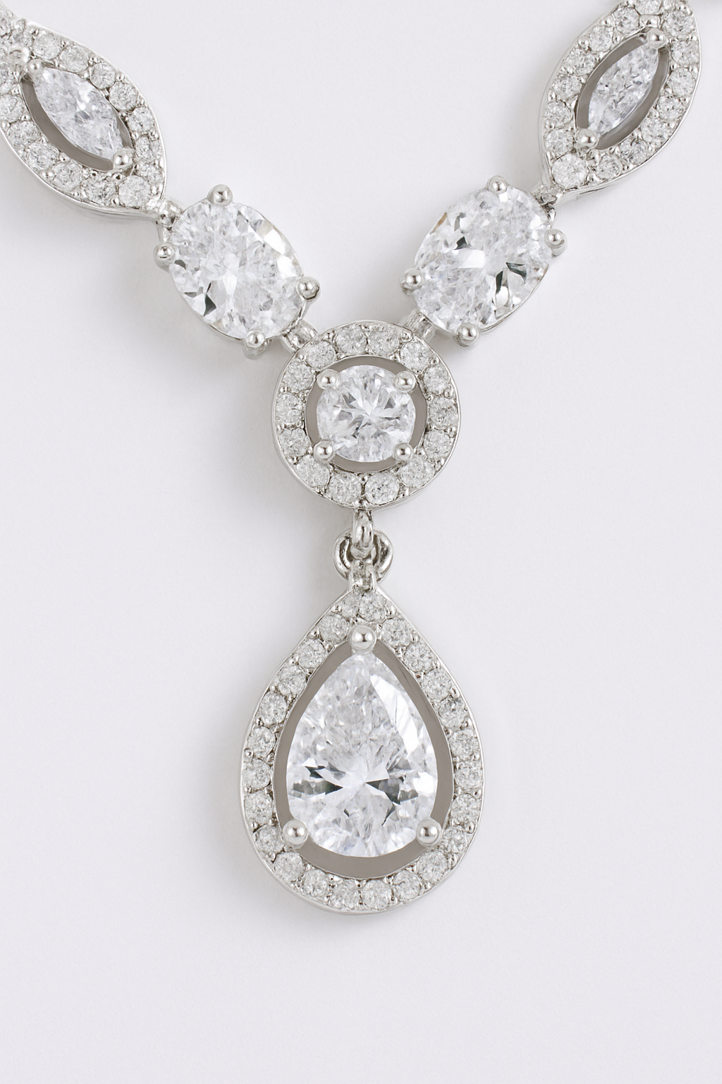 Graceful Silver-Toned CZ Diamond Necklace & Earrings Set with Teardrop Pendant