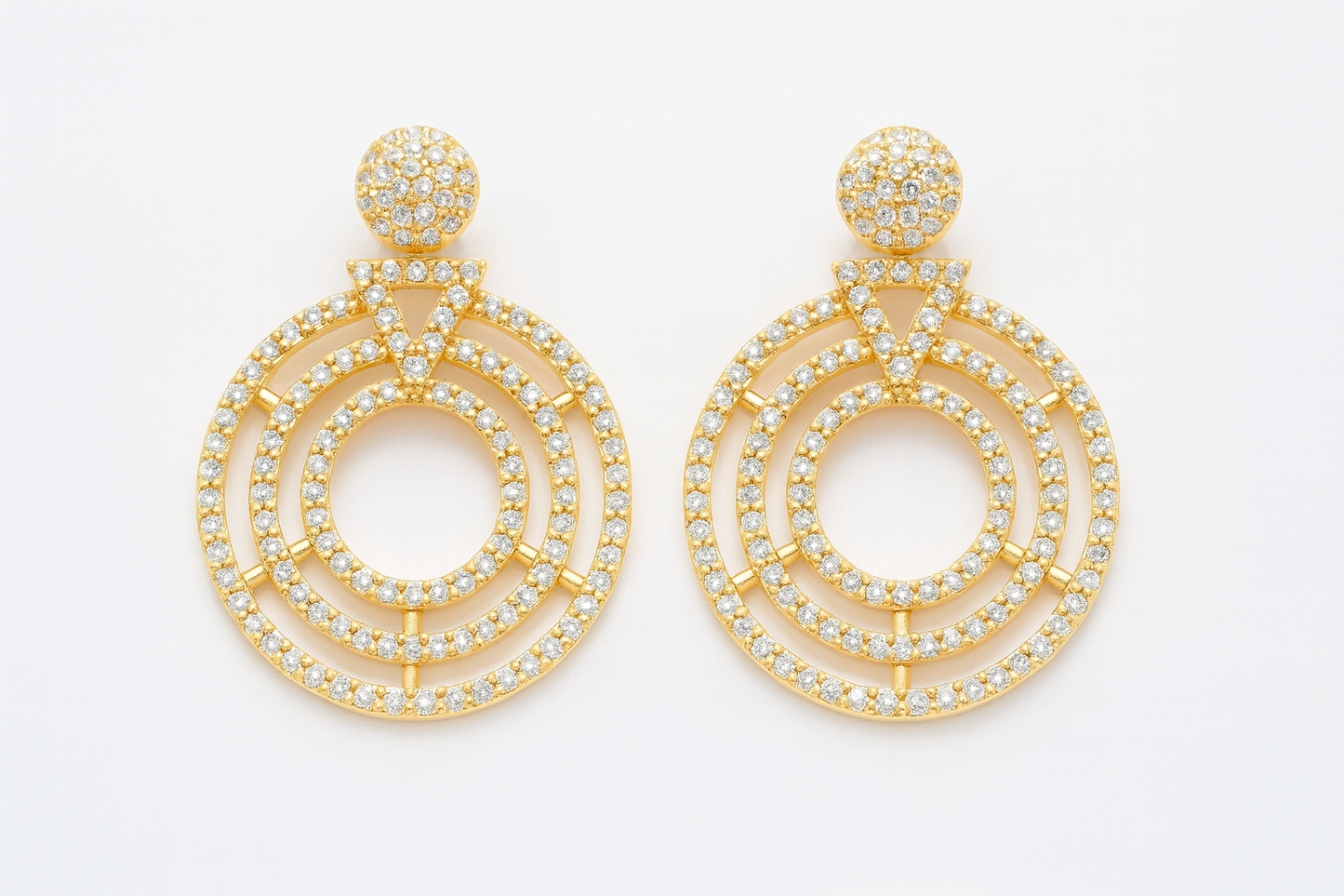 Gold-Plated CZ-Studded Circular Statement Earrings for Party & Occasion Wear
