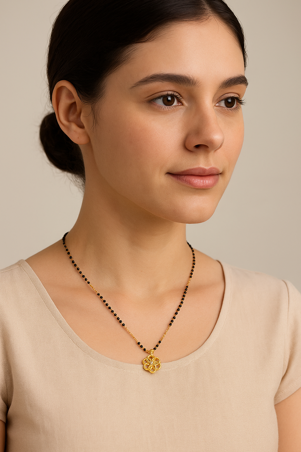 Elegant Floral CZ Gold-Plated Mangalsutra – Modern Daily Wear Design