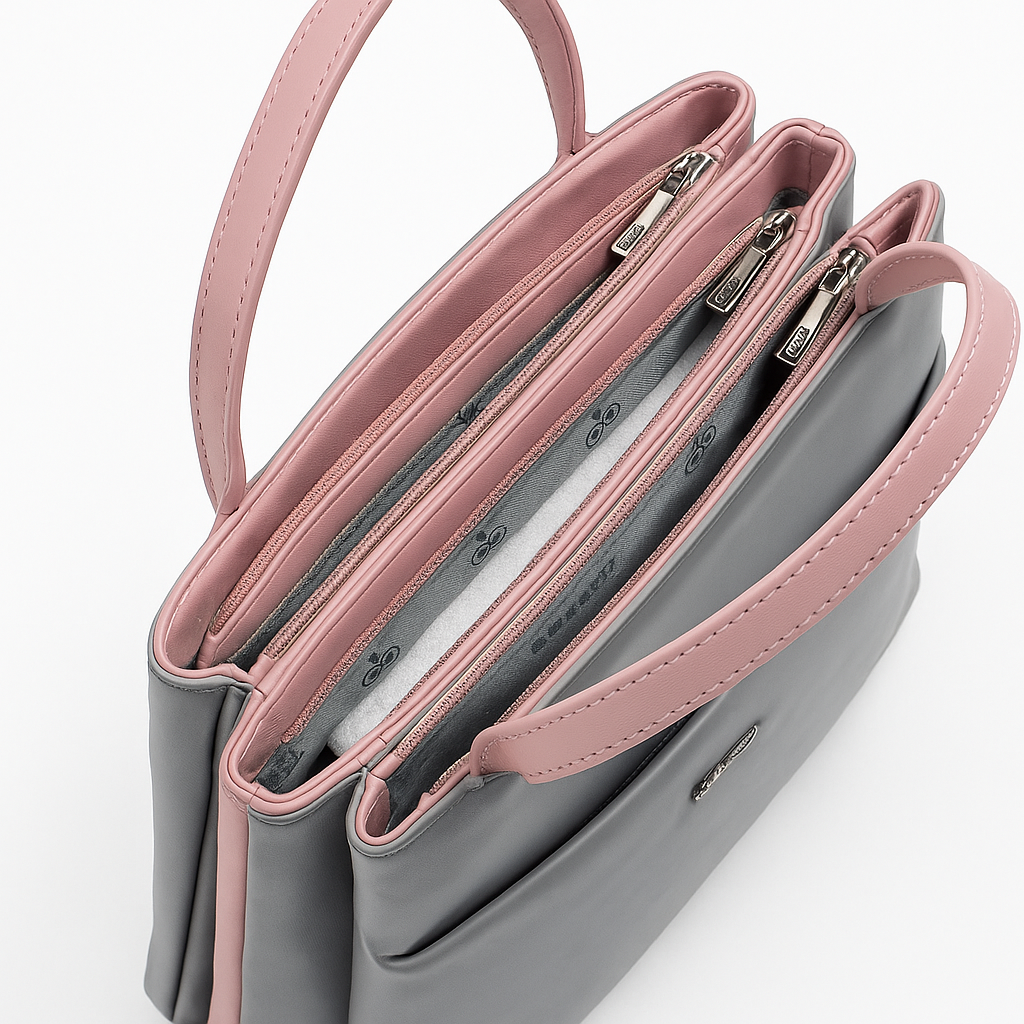 BEXLEE Women’s Dual-Tone Grey & Pink Handbag – Stylish Faux Leather Shoulder Bag with Spacious Compartments & Elegant Design