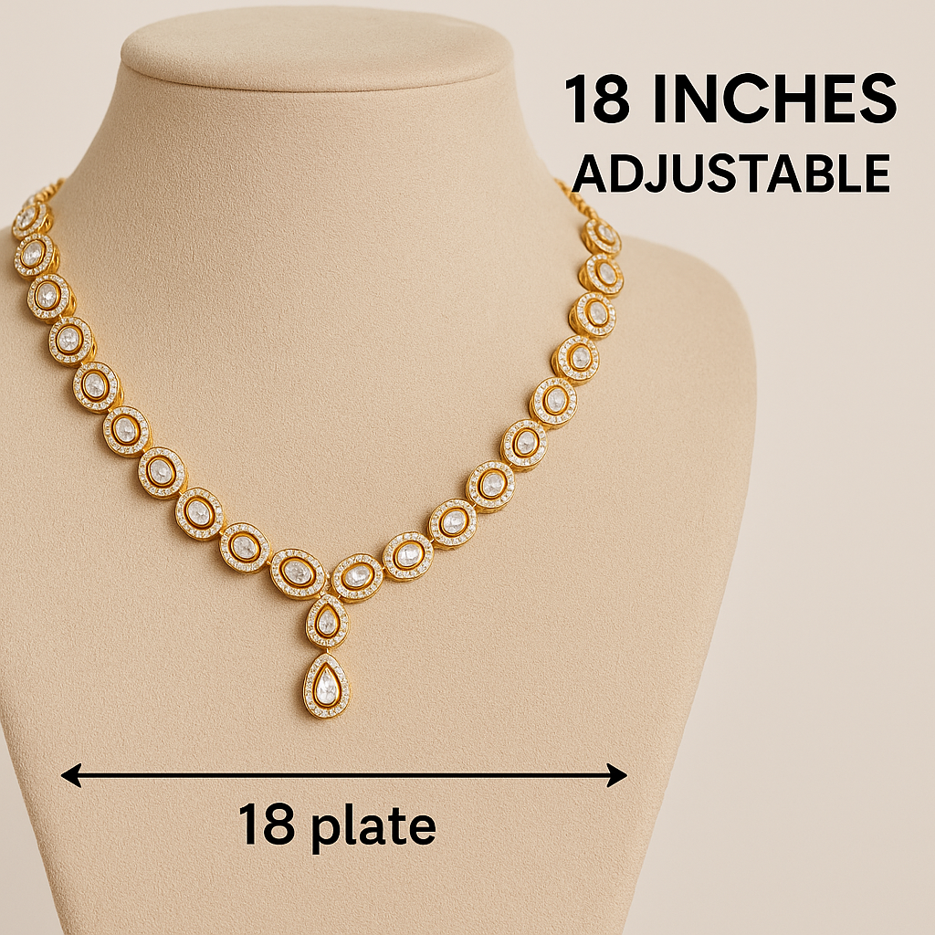 Royal Gold-Tone Kundan Style Necklace & Earrings Set with Pear-Shaped Motifs