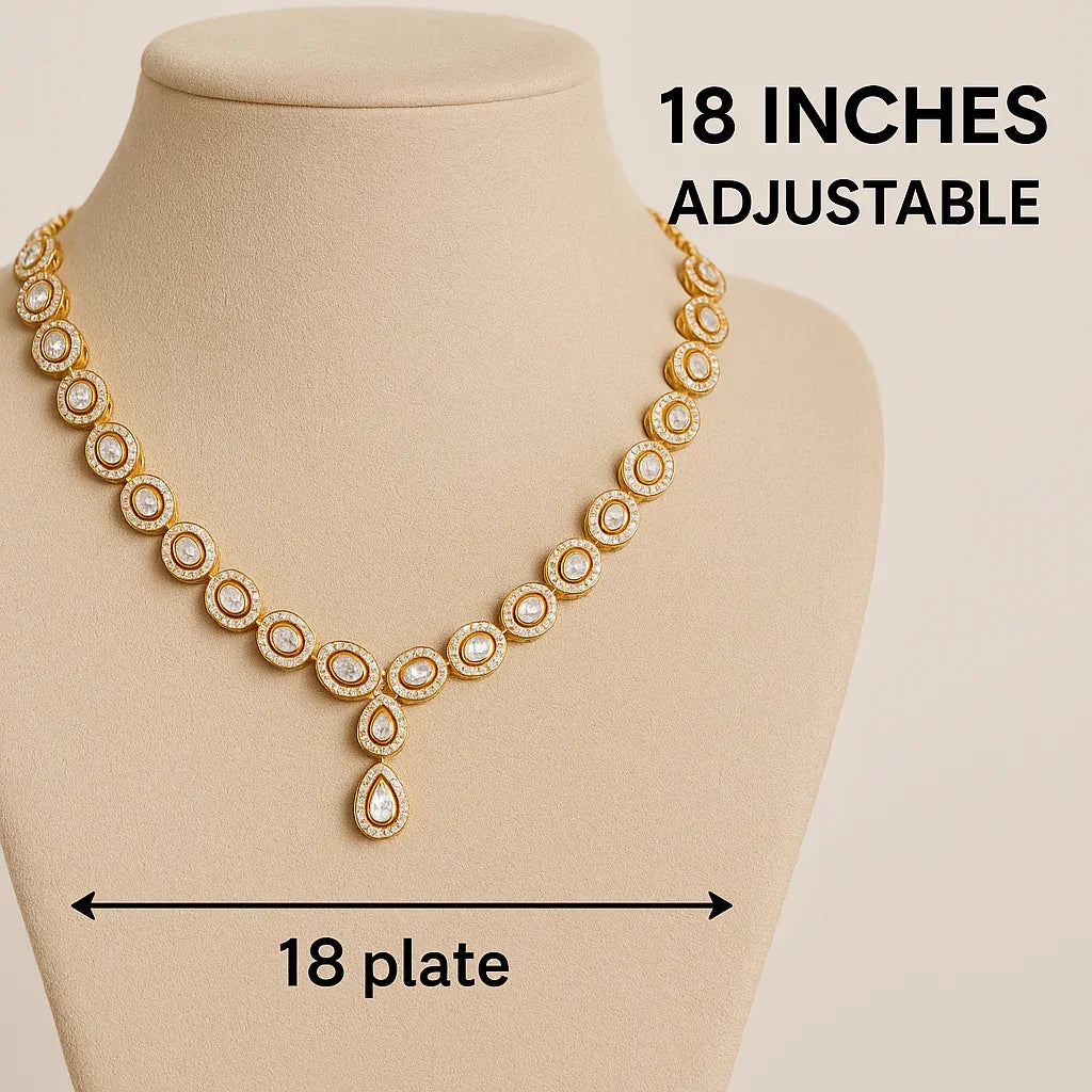 Royal Gold-Tone Kundan Style Necklace & Earrings Set with Pear-Shaped Motifs