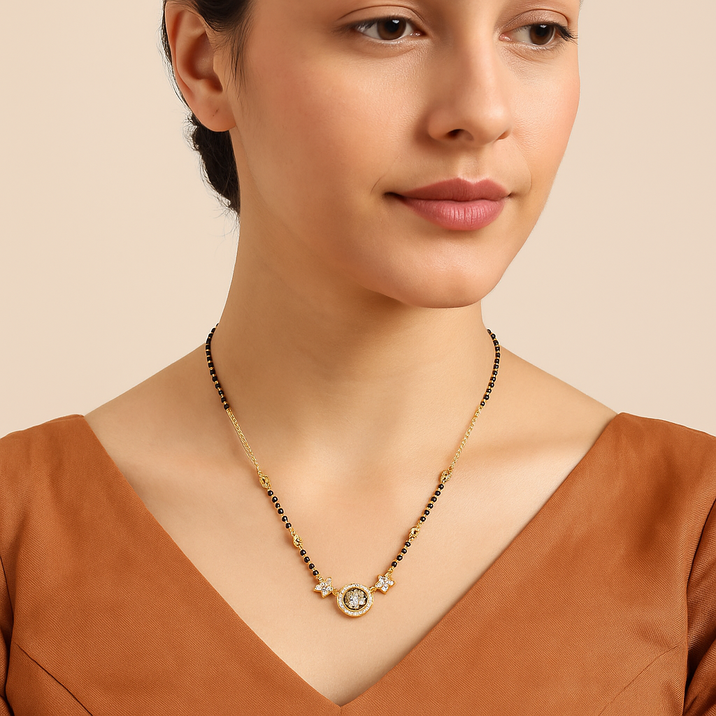 Delicate Gold-Plated Floral Mangalsutra with CZ Stone Accents