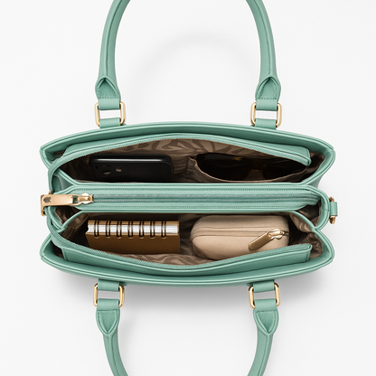 LIZZIE  Mint Green Structured Handbag with Gold Hardware – Elegant Pastel Tote for Everyday Glam