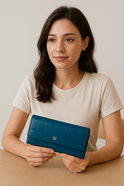 BEXLEE Women’s Premium Blue Wallet – Stylish Faux Leather Clutch with Multiple Compartments & Secure Zipper Pocket