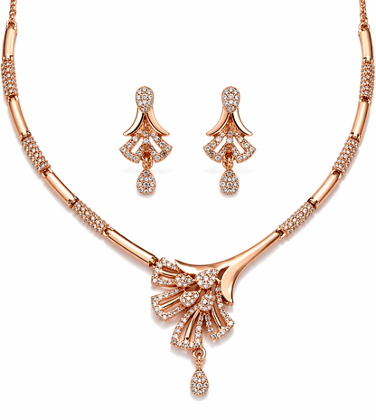Rose Gold Plated Crystal Necklace Set with Earrings – Designer Bridal Statement Jewellery