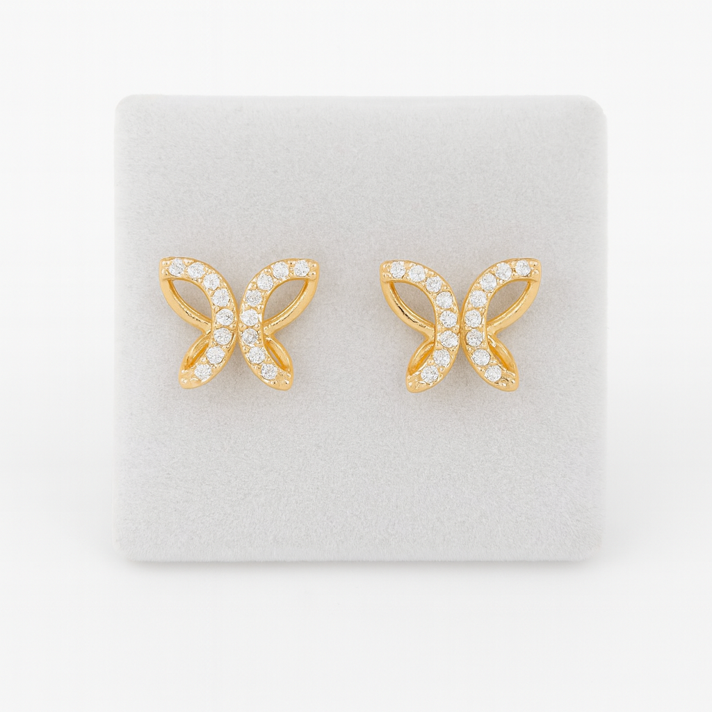Gold-Plated Butterfly CZ Stud Earrings
