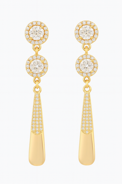Gold-Plated CZ Encrusted Dual Circle & Long Drop Earrings