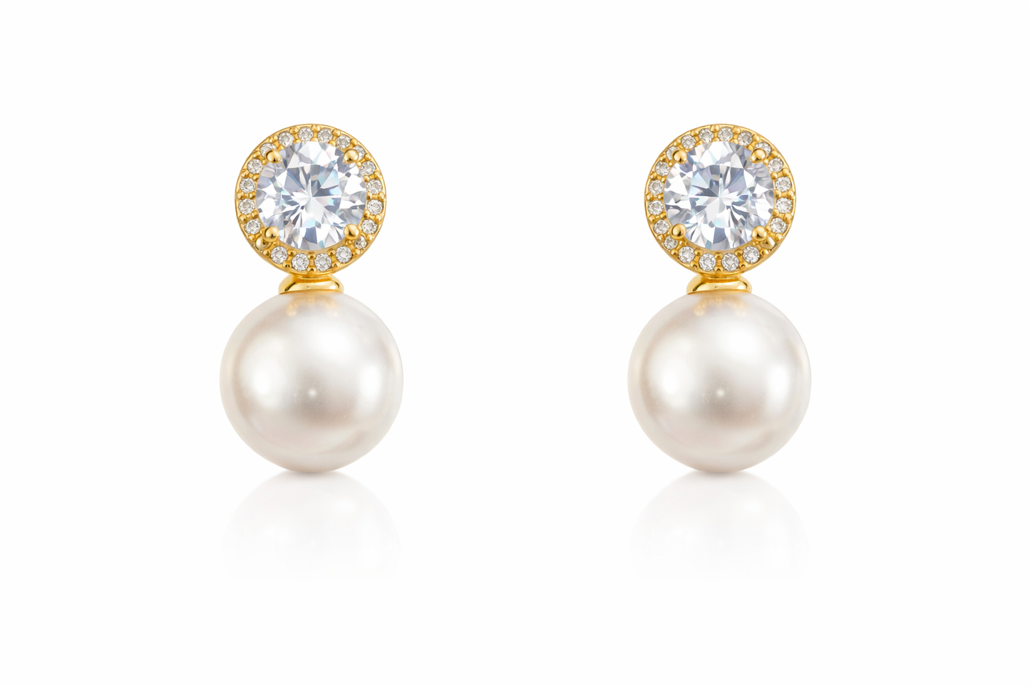 Gold-Plated Pearl Drop Earrings for Women – CZ Halo Stud Elegant Party Jewellery