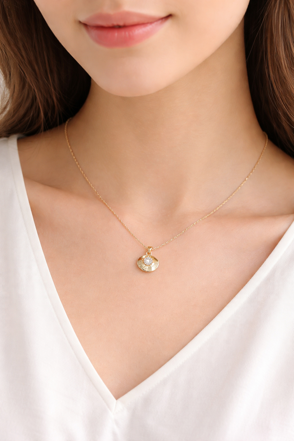 Gold-Plated Floral CZ Pendant Necklace for Women – Minimal Everyday Jewellery