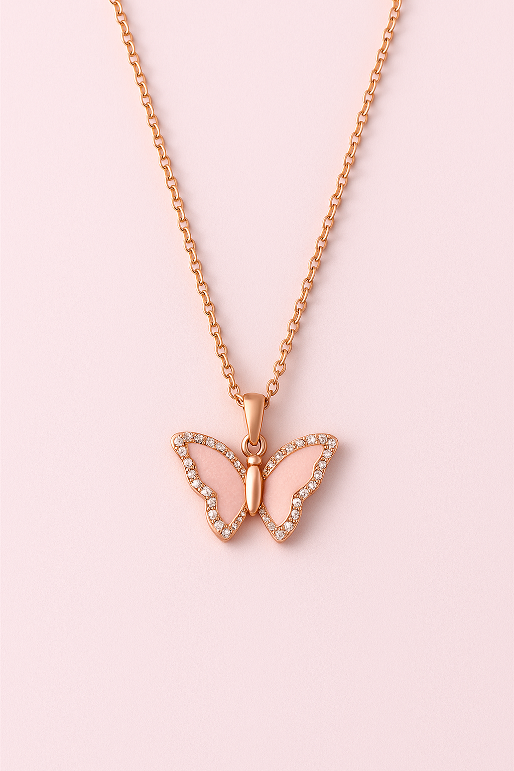 Rose Gold-Plated Butterfly Pendant Necklace with CZ Stone Detailing