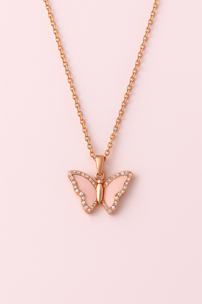 Rose Gold-Plated Butterfly Pendant Necklace with CZ Stone Detailing