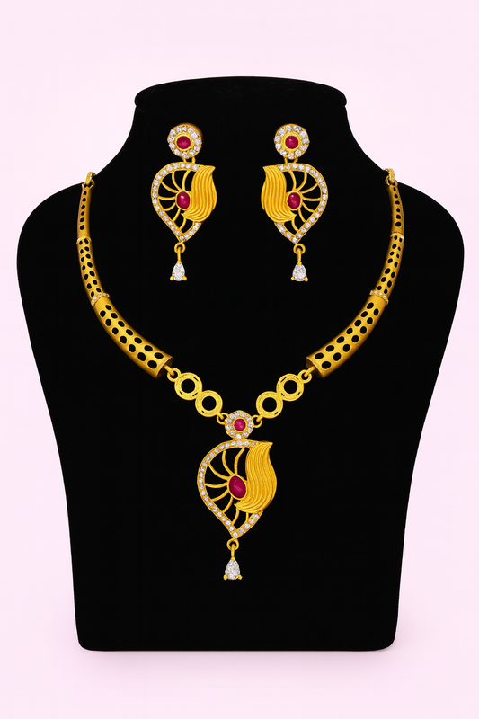 Peacock-Inspired Gold-Plated Necklace Set with CZ Diamonds & Pink Stones – Modern Festive Jewelry for Women