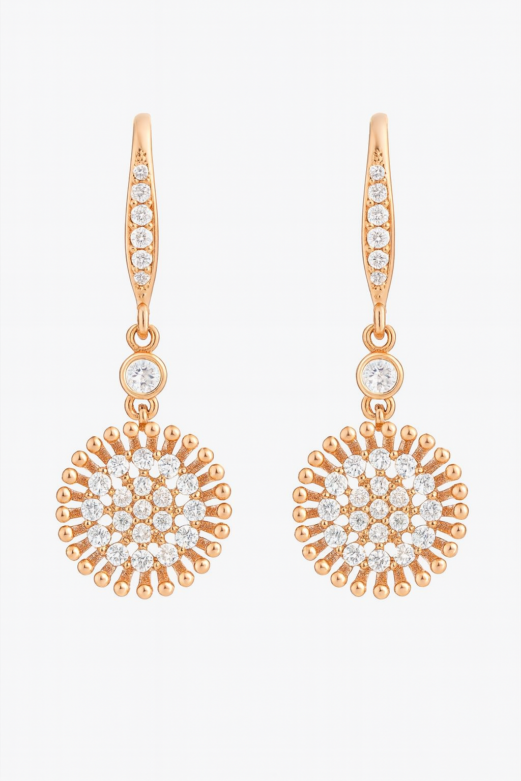 Rose Gold-Plated CZ Floral Burst Dangler Earrings