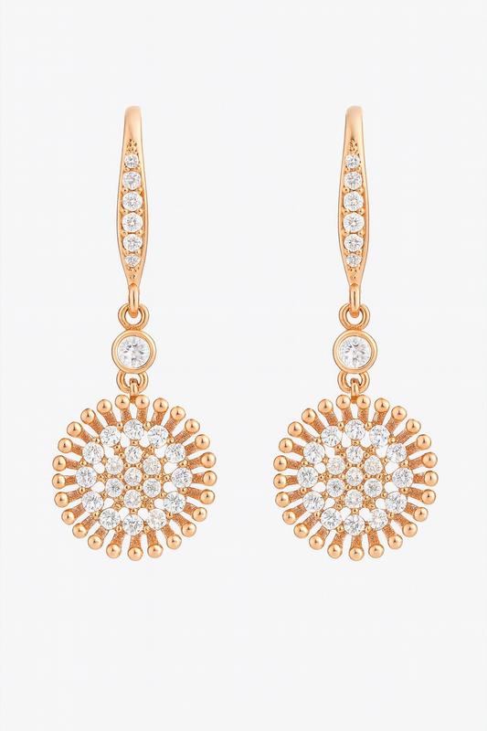 Rose Gold-Plated CZ Floral Burst Dangler Earrings
