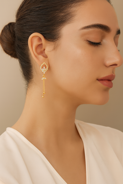 Rose Gold-Plated Floral Jhumki Drop Earrings with CZ Accents