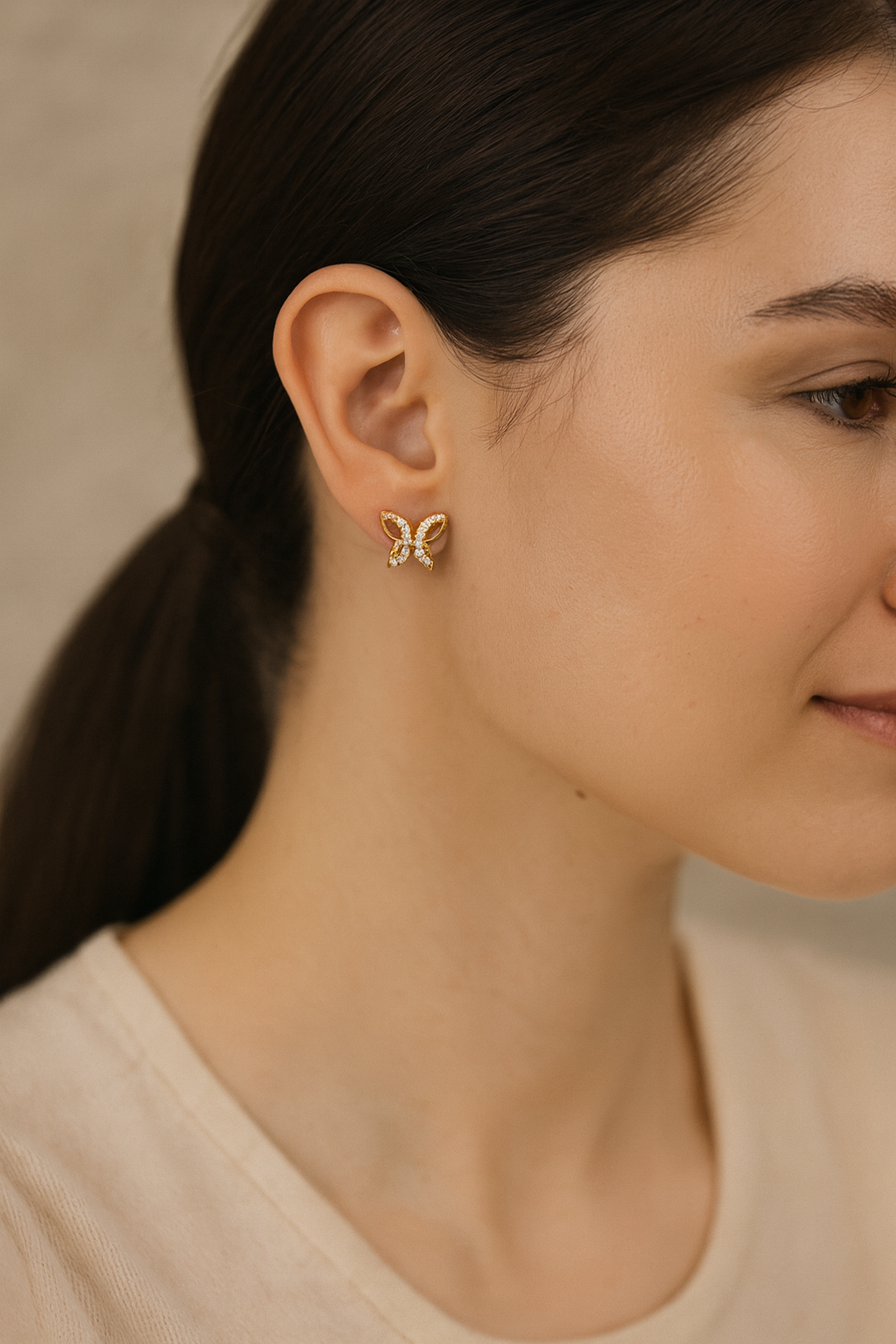 Gold-Plated Butterfly CZ Stud Earrings