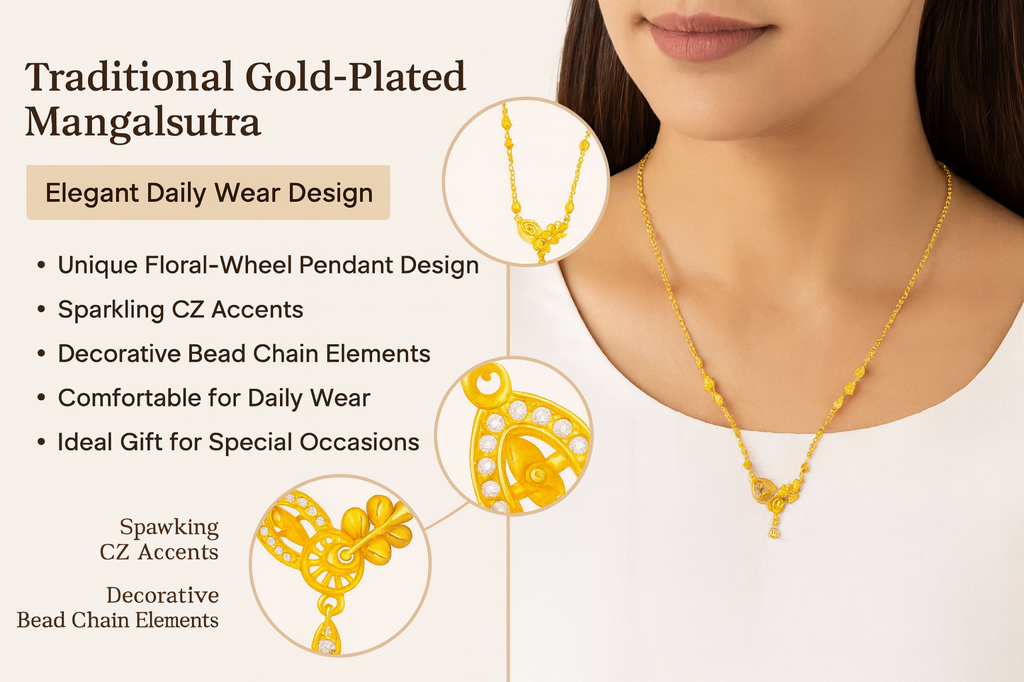 Traditional Gold-Toned Designer Mangalsutra with Ethnic Motif Pendant