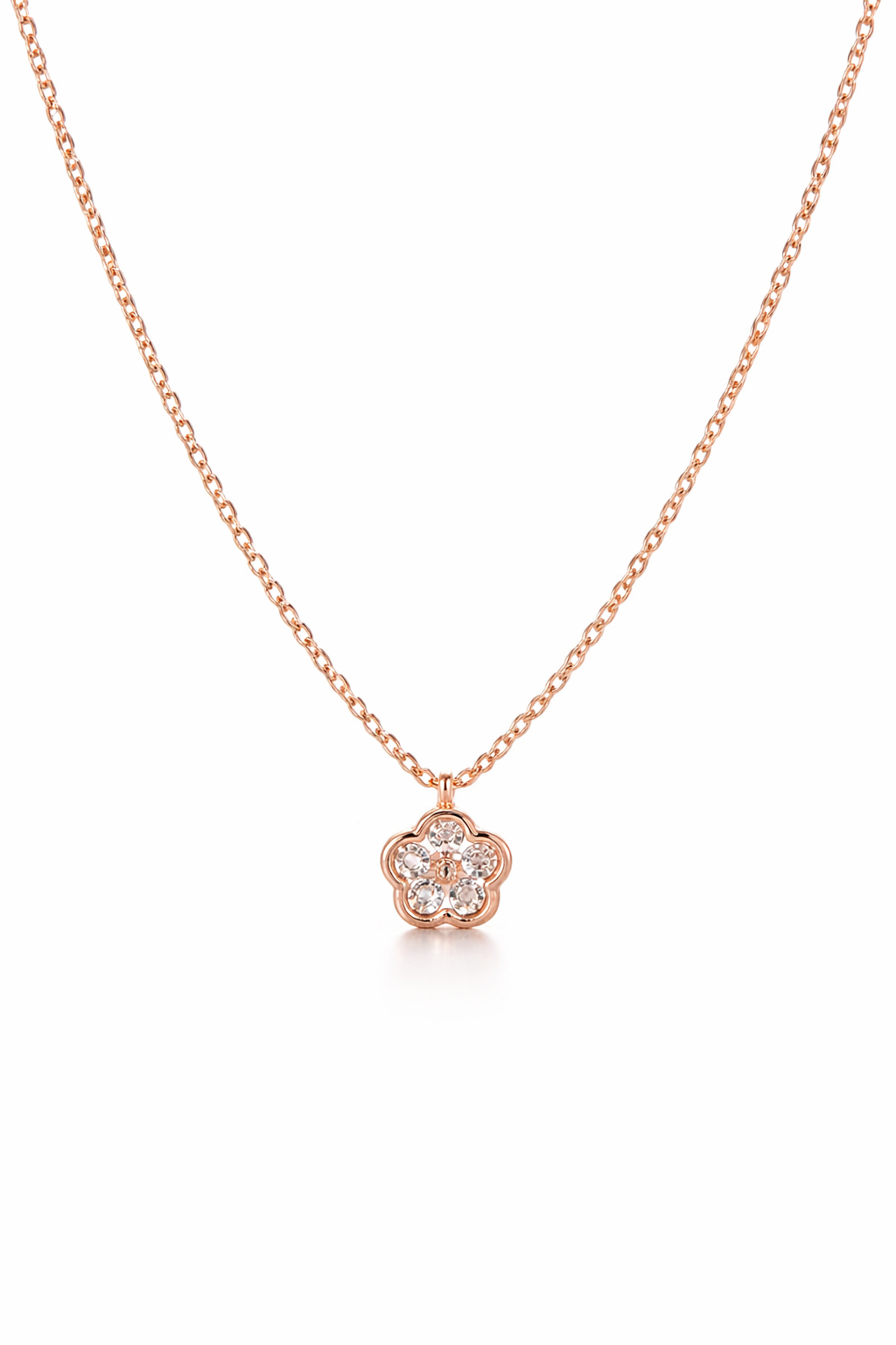 Rose Gold-Plated Floral CZ Pendant Necklace for Women – Elegant Minimal Jewellery