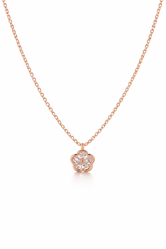Rose Gold-Plated Floral CZ Pendant Necklace for Women – Elegant Minimal Jewellery