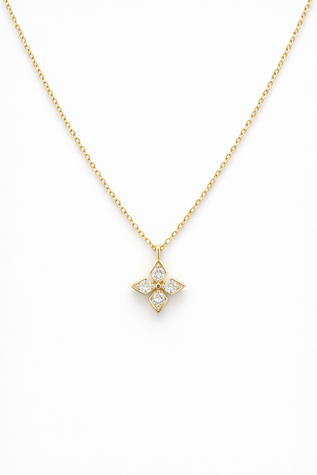 Gold-Plated Geometric Floral CZ Pendant Necklace for Women – Minimal Elegant Jewellery