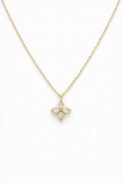 Gold-Plated Geometric Floral CZ Pendant Necklace for Women – Minimal Elegant Jewellery