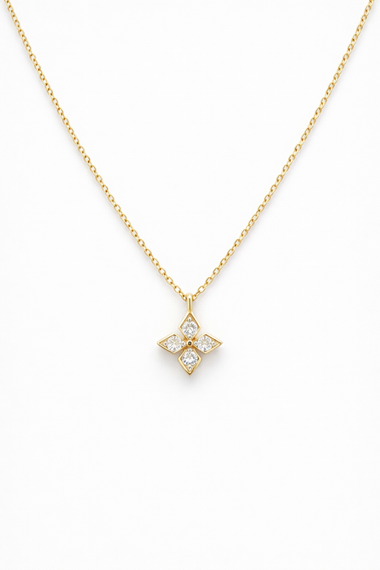 Gold-Plated Geometric Floral CZ Pendant Necklace for Women – Minimal Elegant Jewellery